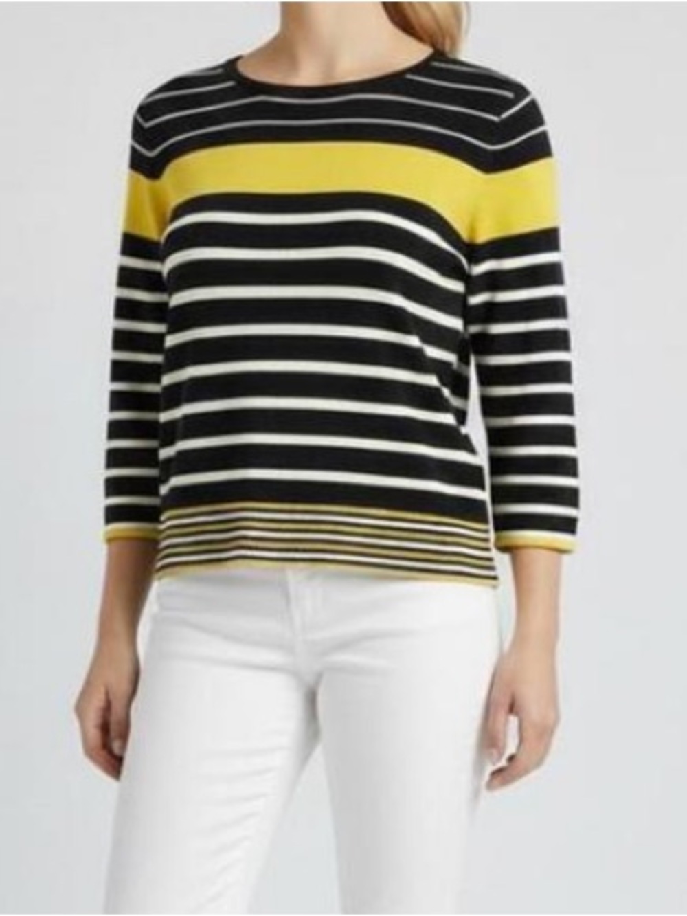 Talbots Sweater Shirt Size medium Petite Nautical Beach Blue White Yellow Stripe